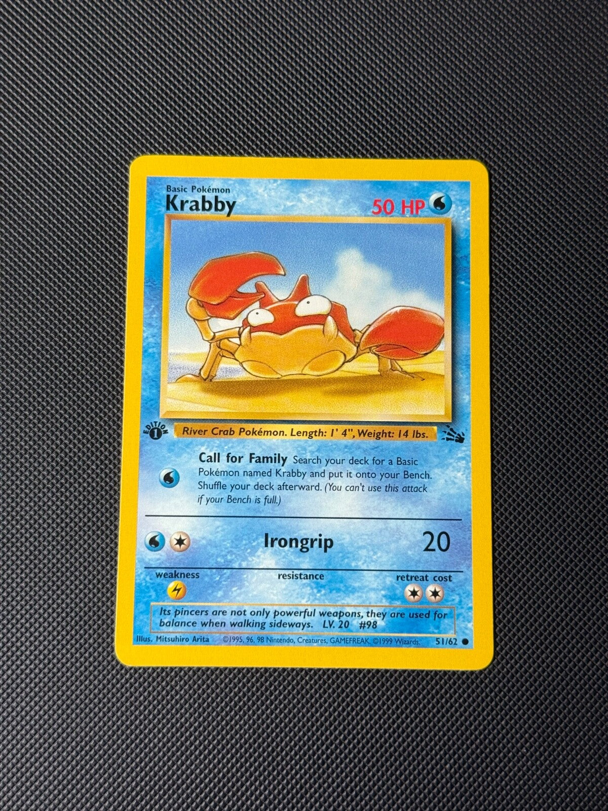 Krabby 51/62 1st Edition Pokémon Card Fossil Common WOTC NM0