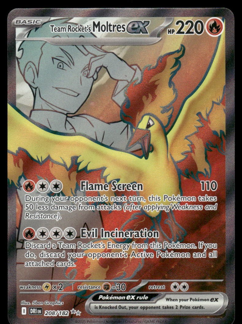 Pokemon Cards Team Rocket's Moltres ex 208/182 Destined Rivals Ultra Rare NM0