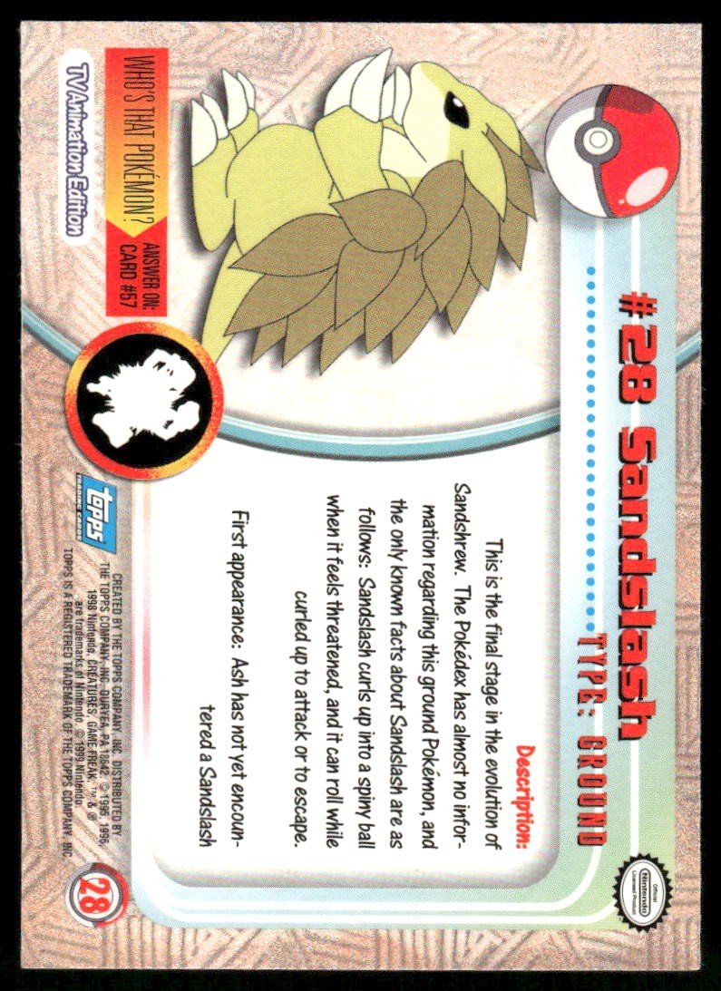 Pokemon Cards Sandslash #28 Topps Trading Cards Series 1 NM *31