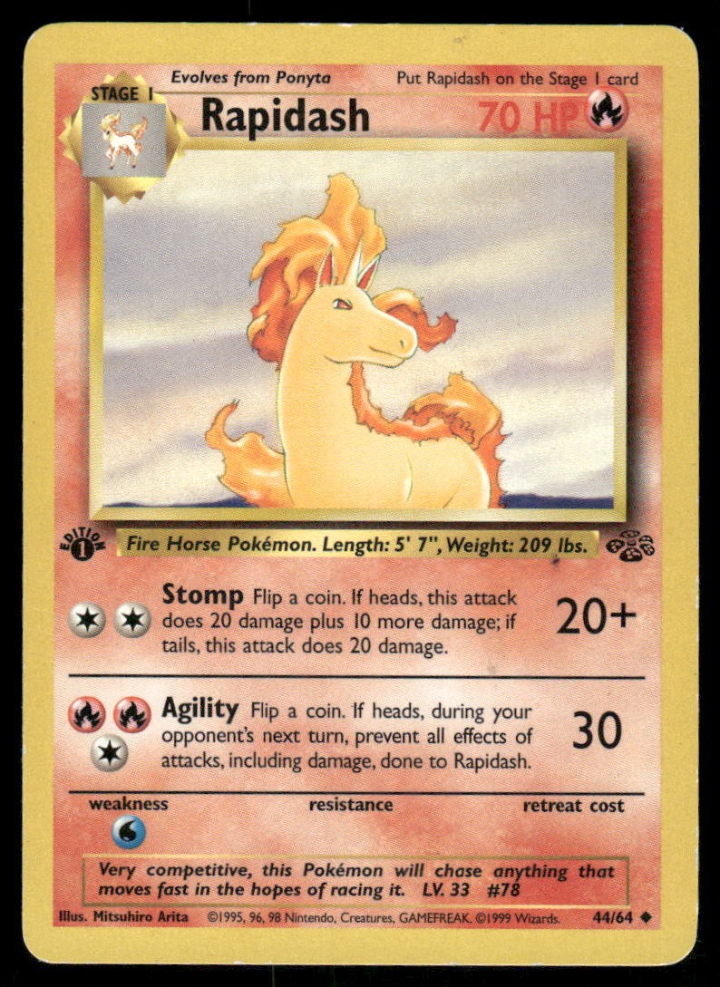 Pokemon Cards Rapidash 44/64 1ST EDITION Jungle Uncommon MP0