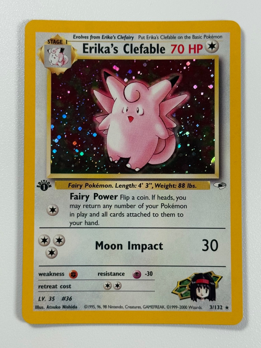 Pokémon Cards Erika's Clefable 3/132 1ST EDITION Gym Heroes WOTC Holo Rare0