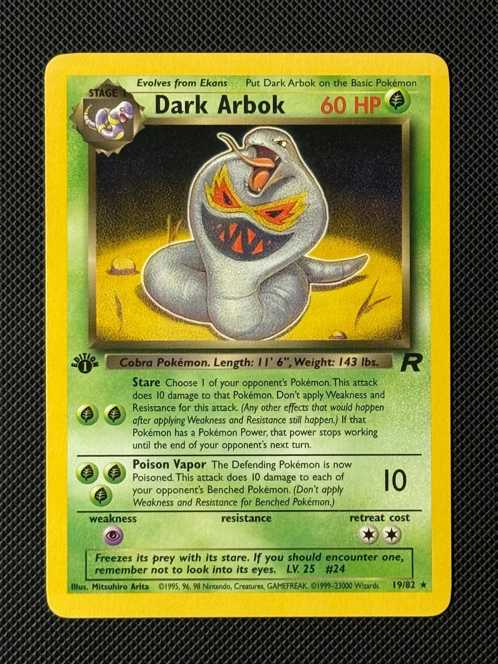 Dark Arbok 19/82 1st Edition Pokémon Card Team Rocket 1st Ed WOTC Rare0