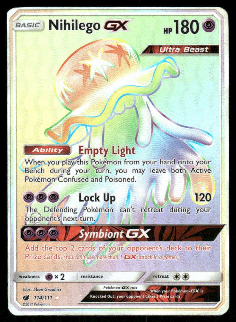Pokemon Cards Nihilego GX 114/111 Crimson Invasion Rare Rainbow NM0