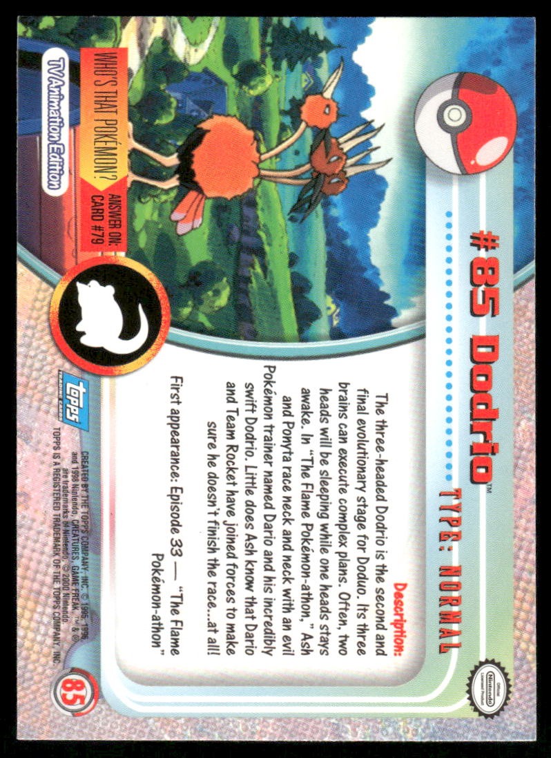 Pokemon Cards Dodrio #85 Topps Trading Cards HOLO Series 2 Holo NM1