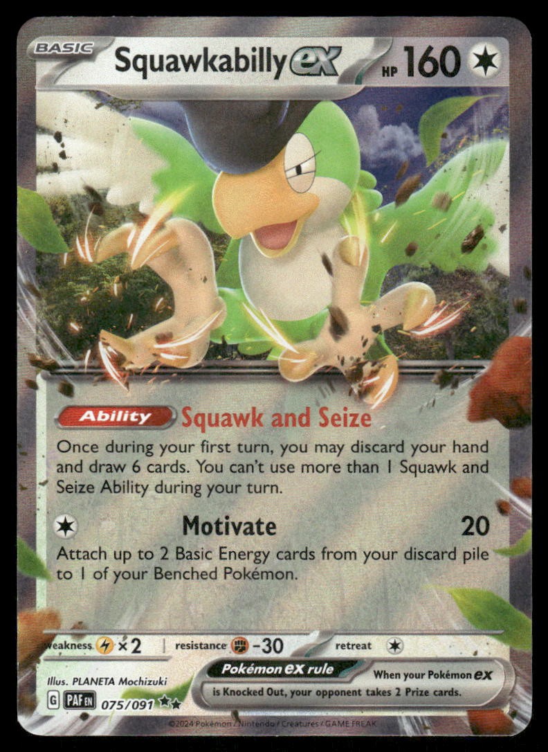 Pokemon Cards Squawkabilly ex 075/091 Paldean Fates Double Rare NM0