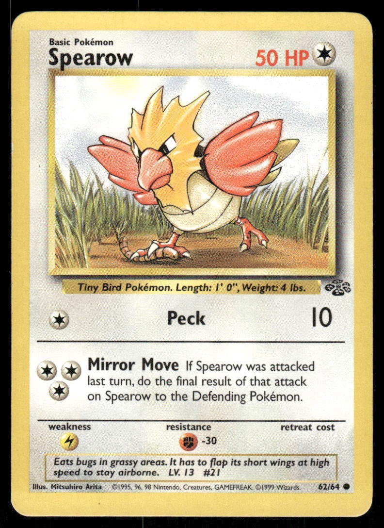 Pokemon Cards Spearow 62/64 UNLIMITED Jungle WOTC Common LP0