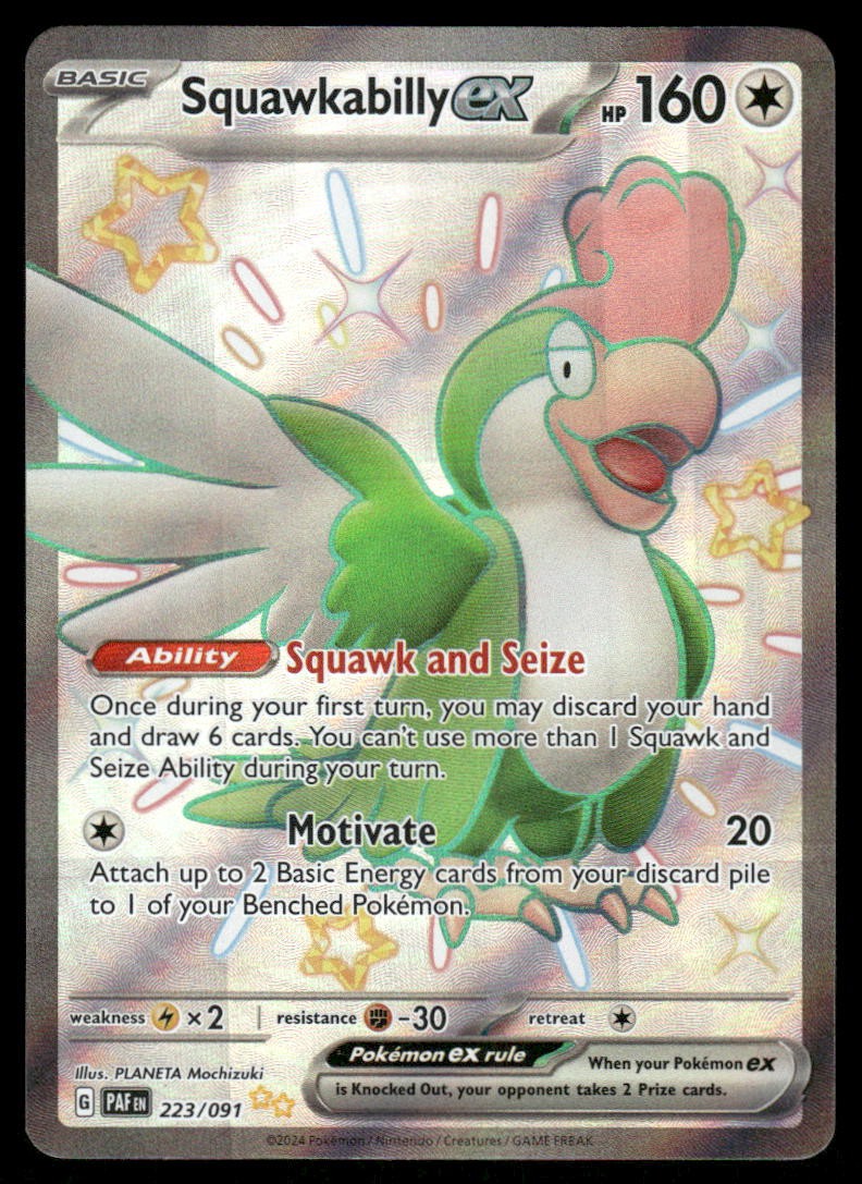 Pokemon Cards Squawkabilly ex 223/091 Paldean Fates Shiny Ultra Rare NM0