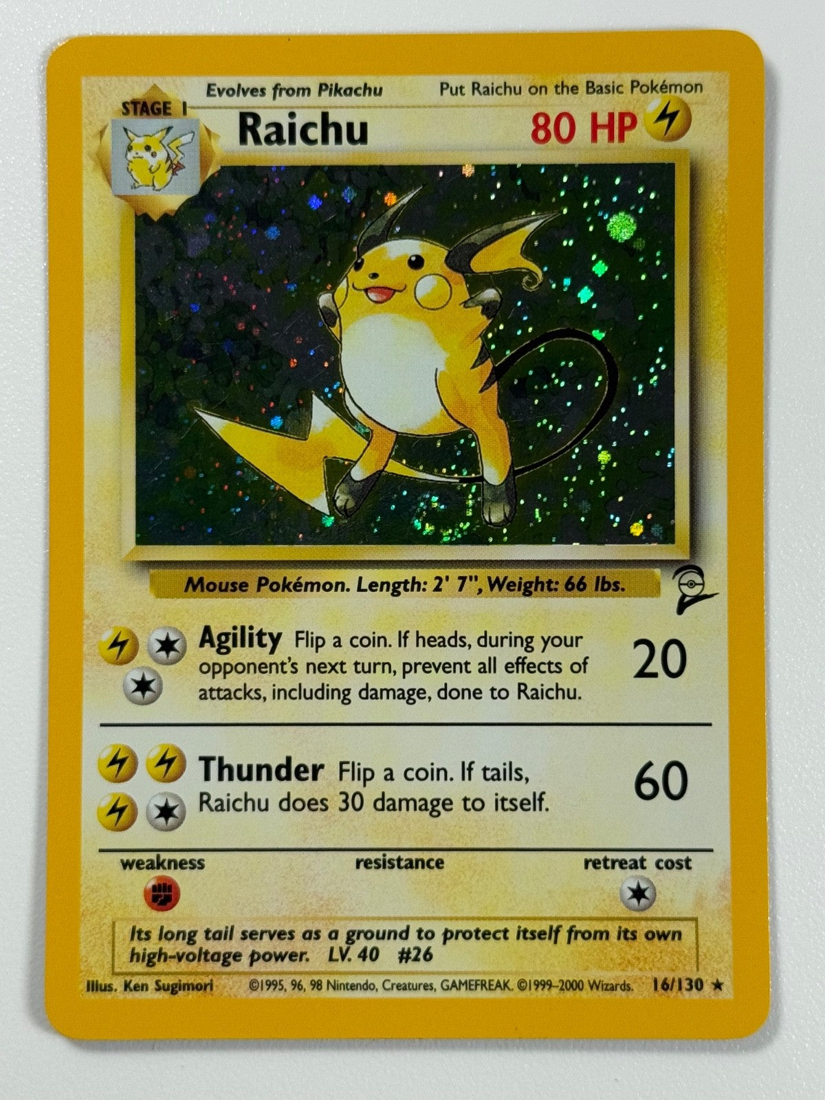 Pokémon Cards Raichu 16/130 Base Set 2 WOTC Holo Rare0
