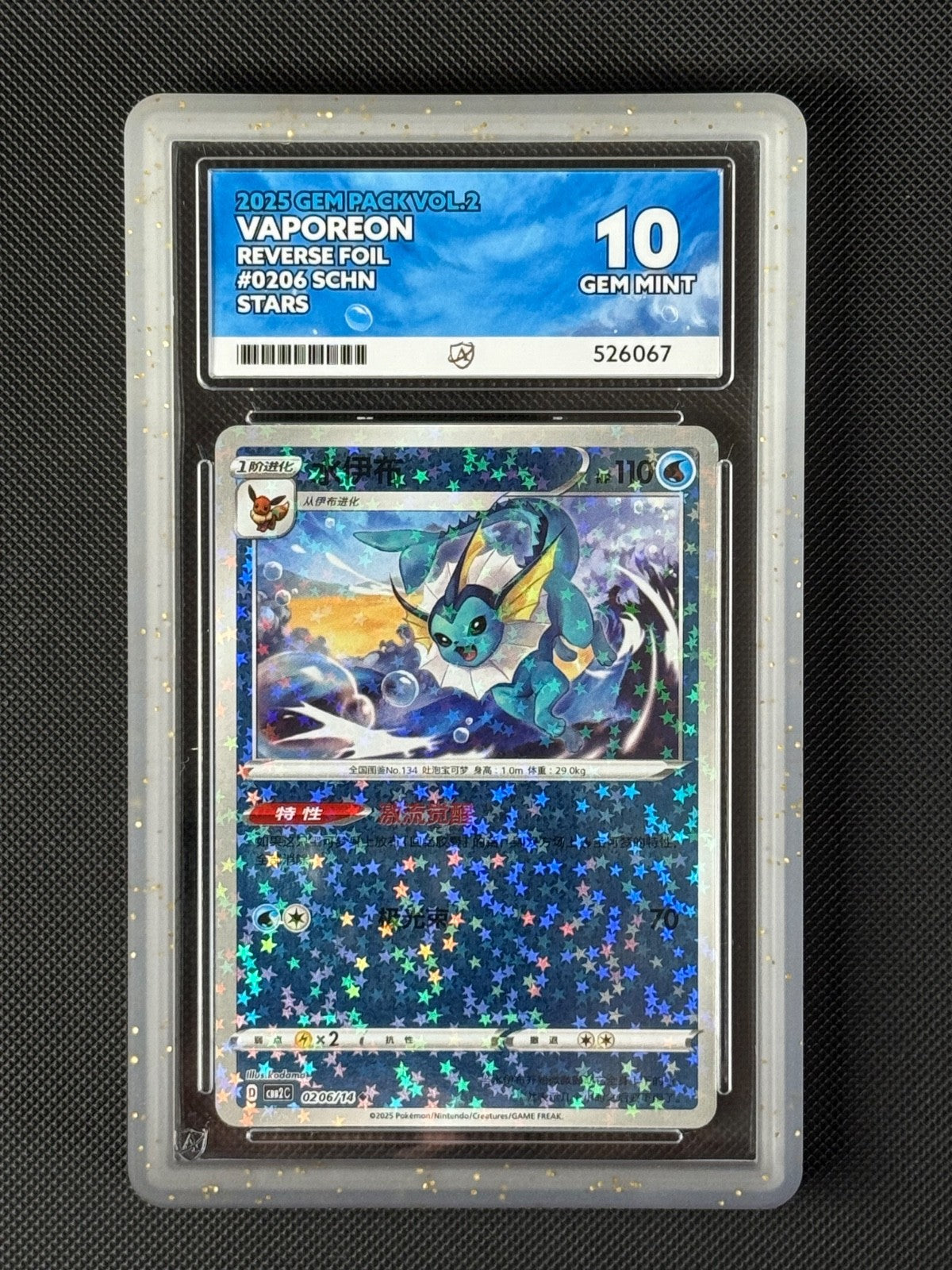 ACE 10 Vaporeon 0206/14 Chinese Pokémon Card GEM Pack Vol 2 GEM MINT0
