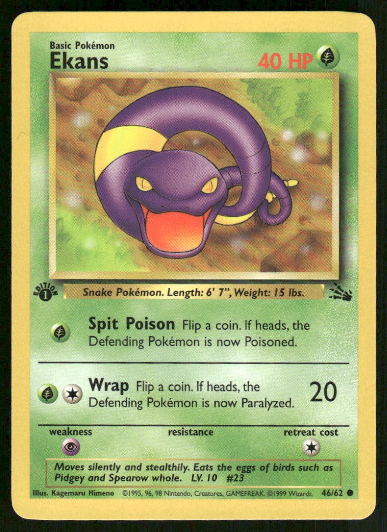 Pokemon Cards Ekans 46/62 1ST EDITION Fossil WOTC Common NM0