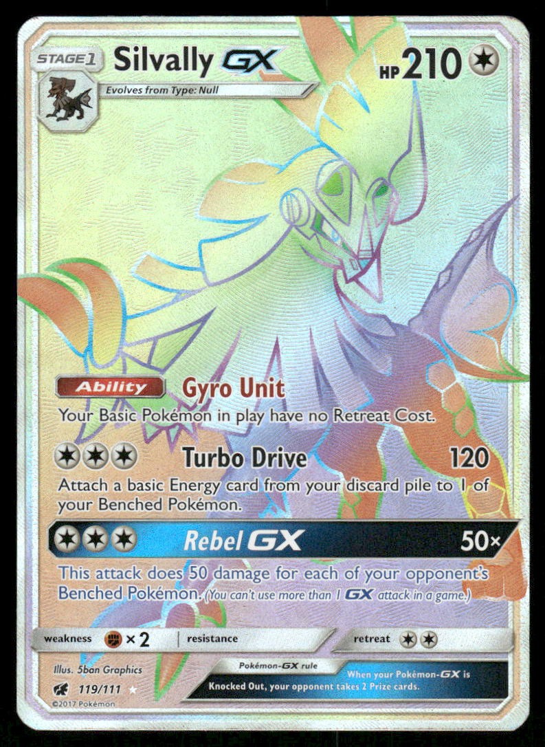 Pokemon Cards Silvally GX 119/111 Crimson Invasion Rare Rainbow NM0