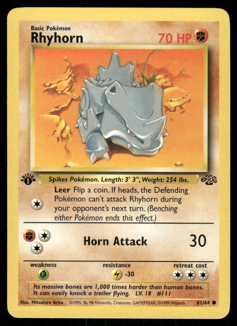 Pokemon Cards Rhyhorn 61/64 1ST EDITION Jungle Common NM0