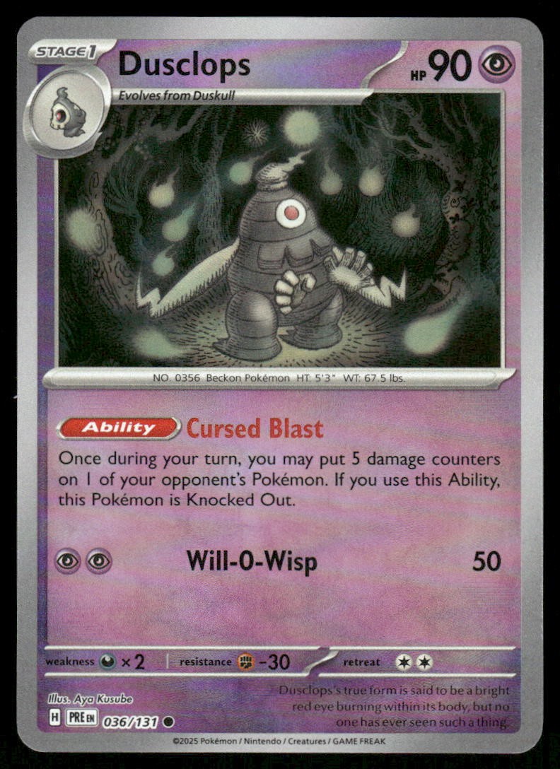 Pokemon Cards Dusclops 036/131 Reverse Holo Prismatic Evolutions Pokeball NM *20