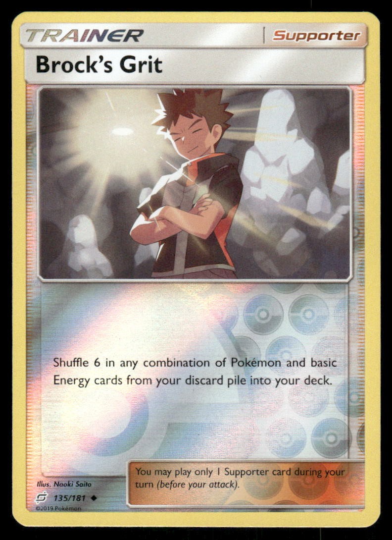Pokemon Cards Brock's Grit 135/181 Reverse Holo Team Up Sun & Moon NM0