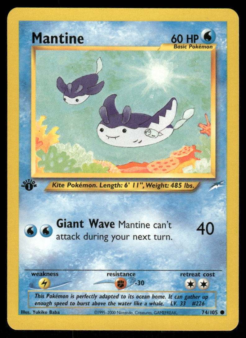 Pokemon Cards Mantine 74/105 1st Edition Neo Destiny WOTC Common NM *40