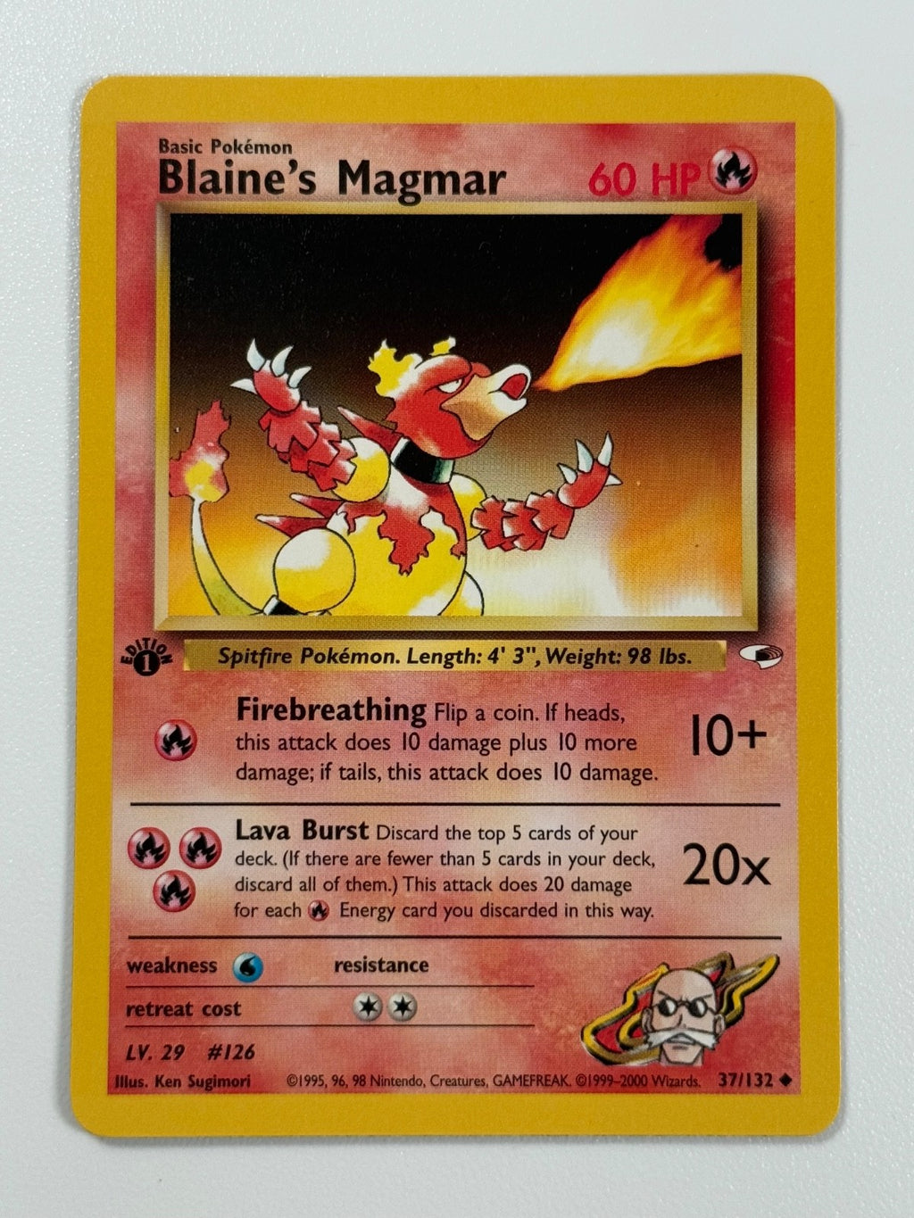 Pokémon Cards Blaine's Magmar 37/132 1ST EDITION Gym Heroes WOTC Uncommon0