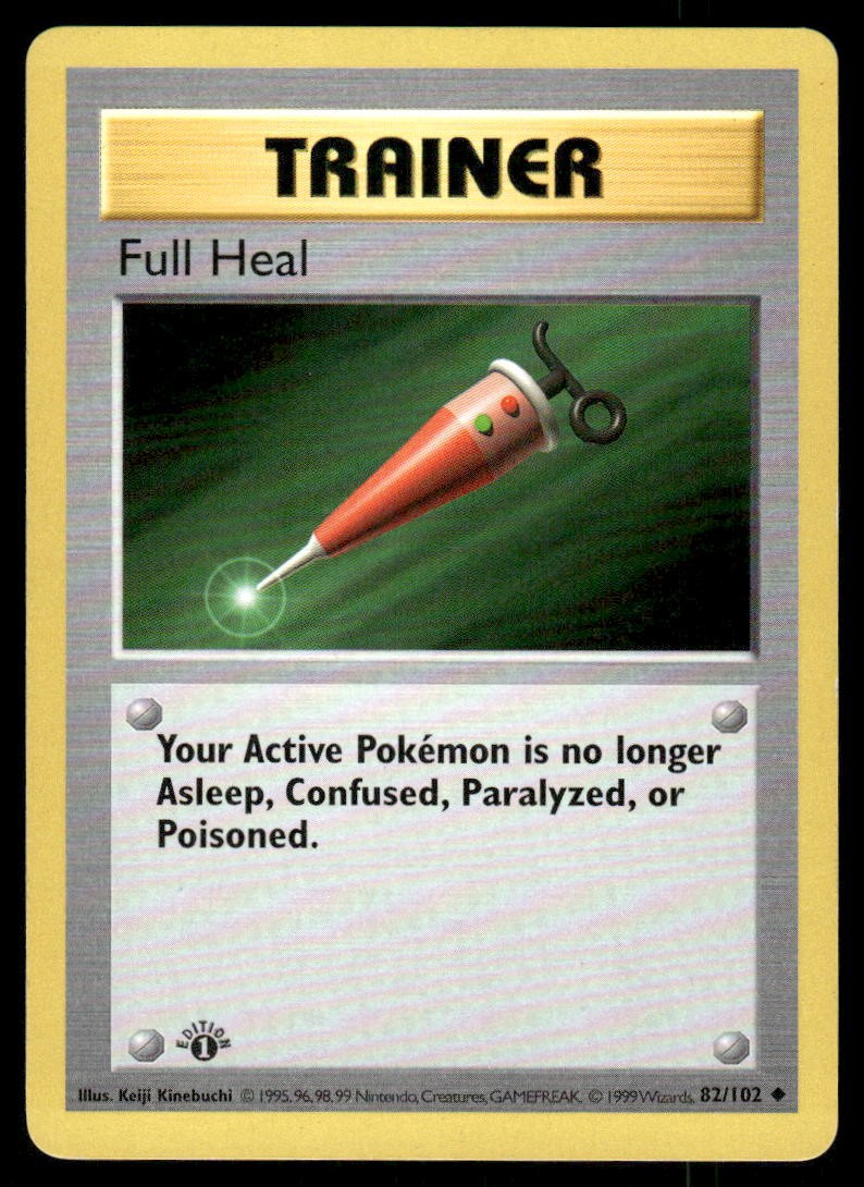 Pokemon Cards Full Heal 82/102 1ST EDITION Base Set Shadowless Uncommon NM0