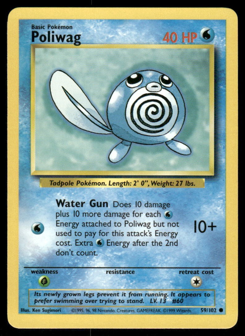 Pokemon Cards Poliwag 59/102 UNLIMITED Base Set WOTC Common NM0