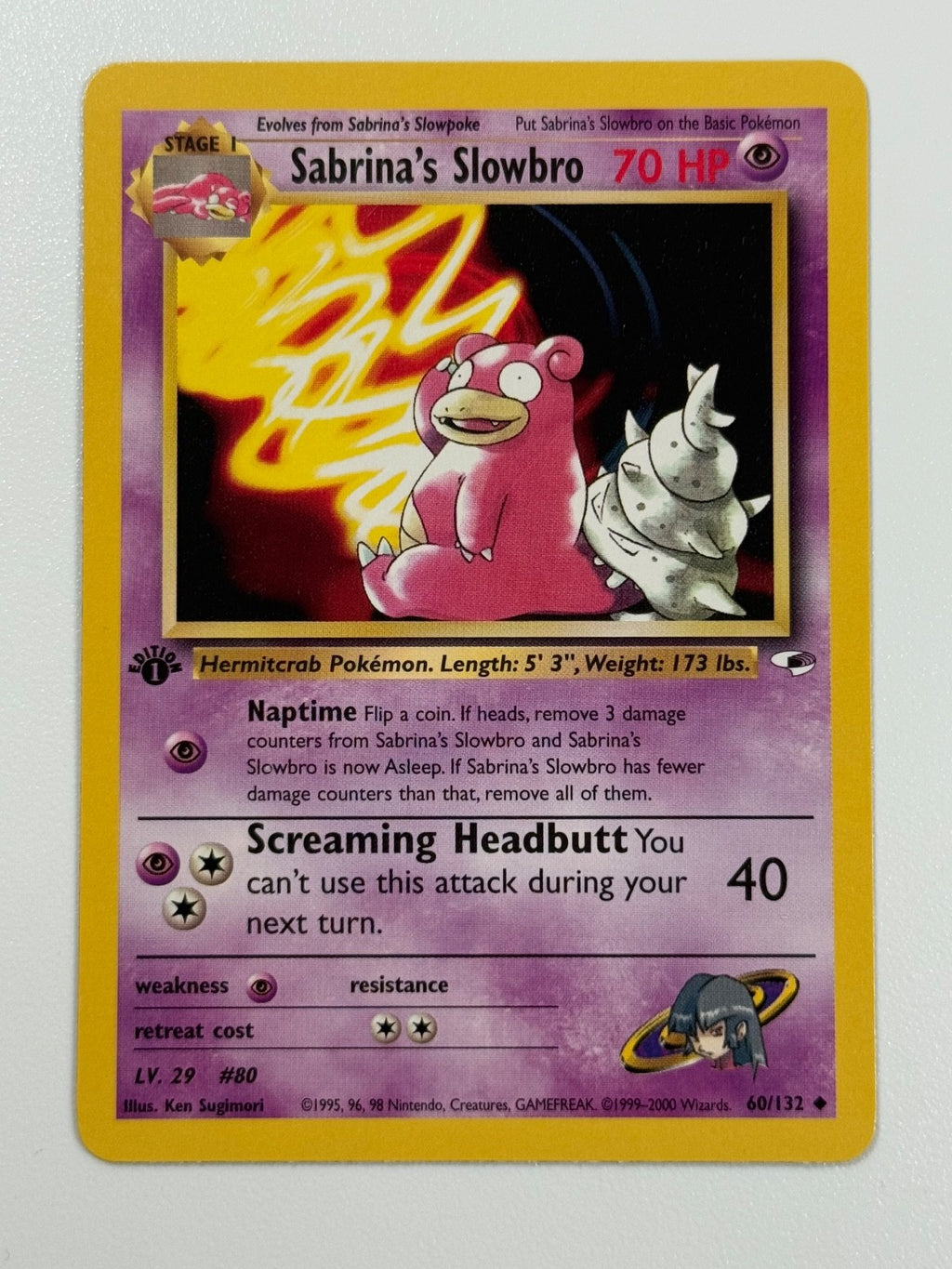 Pokémon Cards Sabrina's Slowbro 60/132 1ST EDITION Gym Heroes WOTC Uncommon0