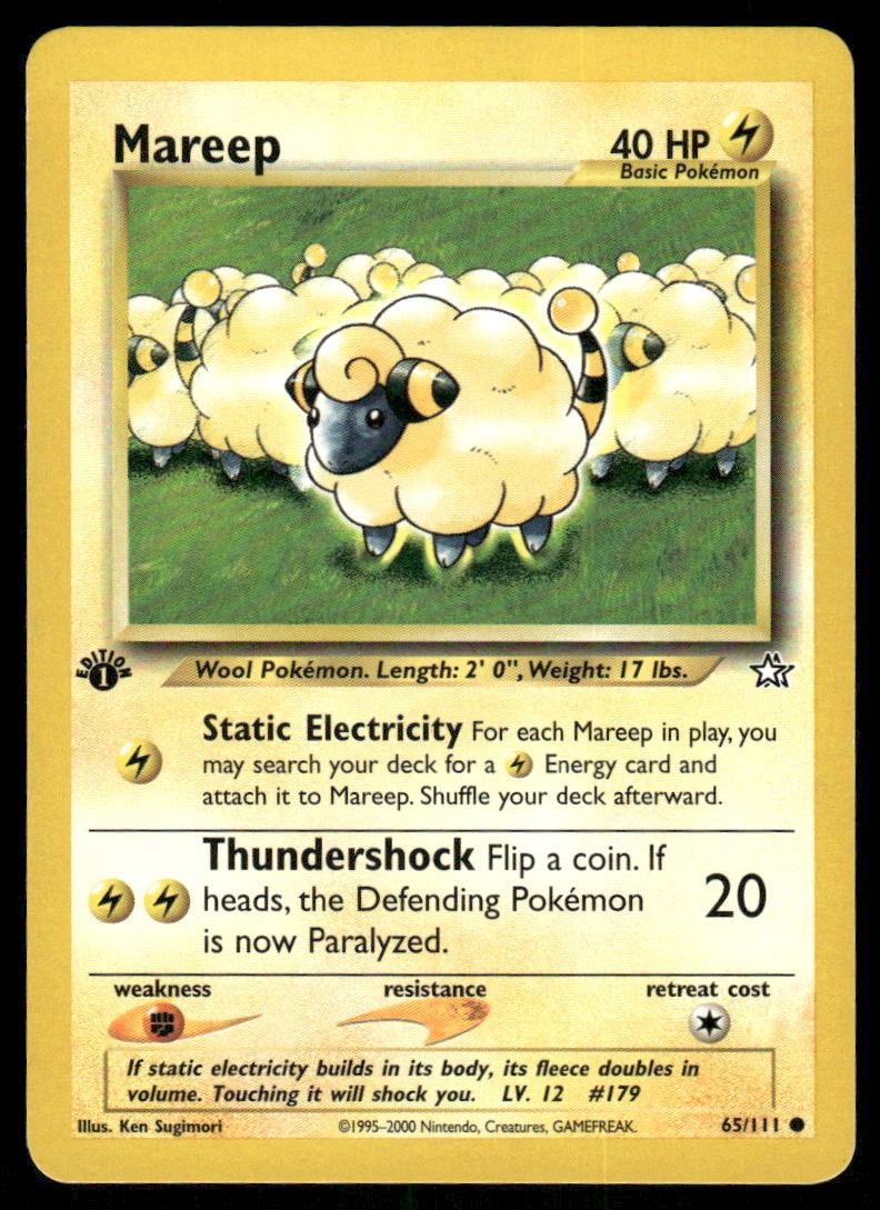 Pokemon Cards Mareep 65/111 1ST EDITION Neo Genesis WOTC Common NM0