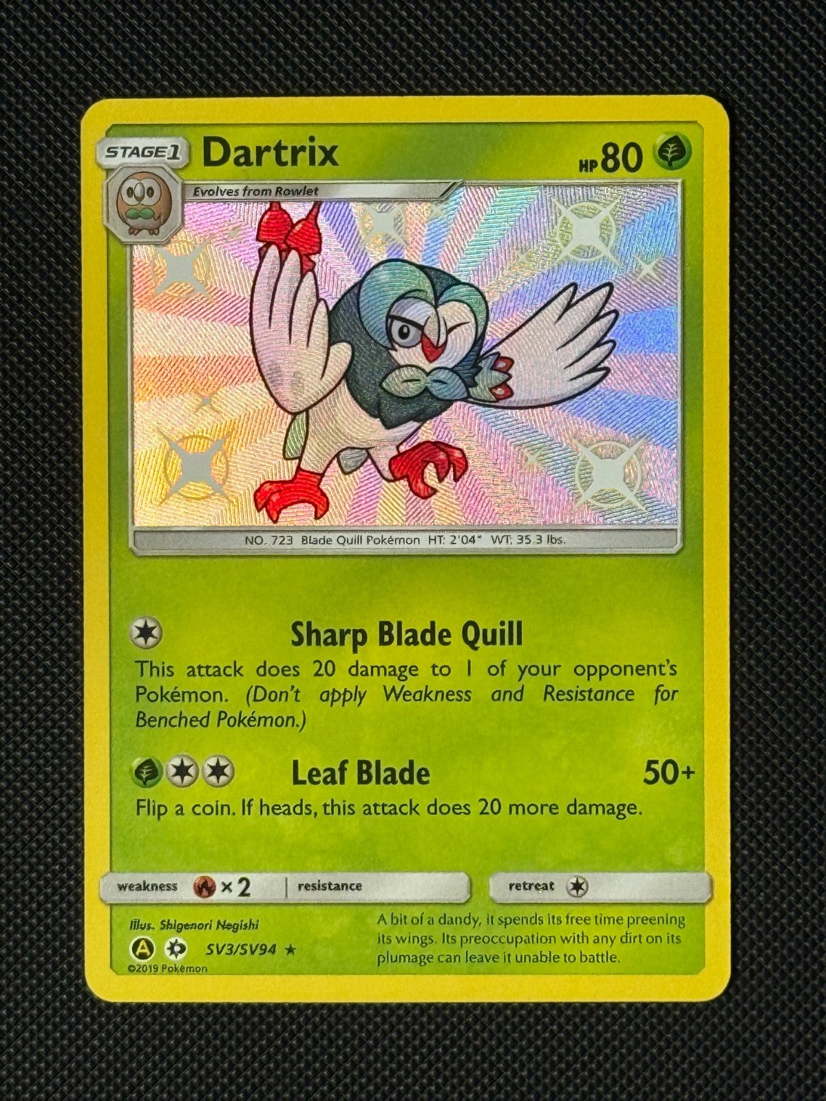 Dartrix SV3/SV94 Holo Pokémon Card Hidden Fates Baby Shiny 0