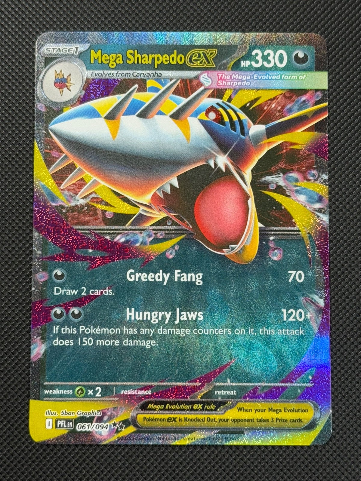 Mega Sharpedo ex 061/094 Pokémon Card Mega Phantasmal Flames Holo Rare *20