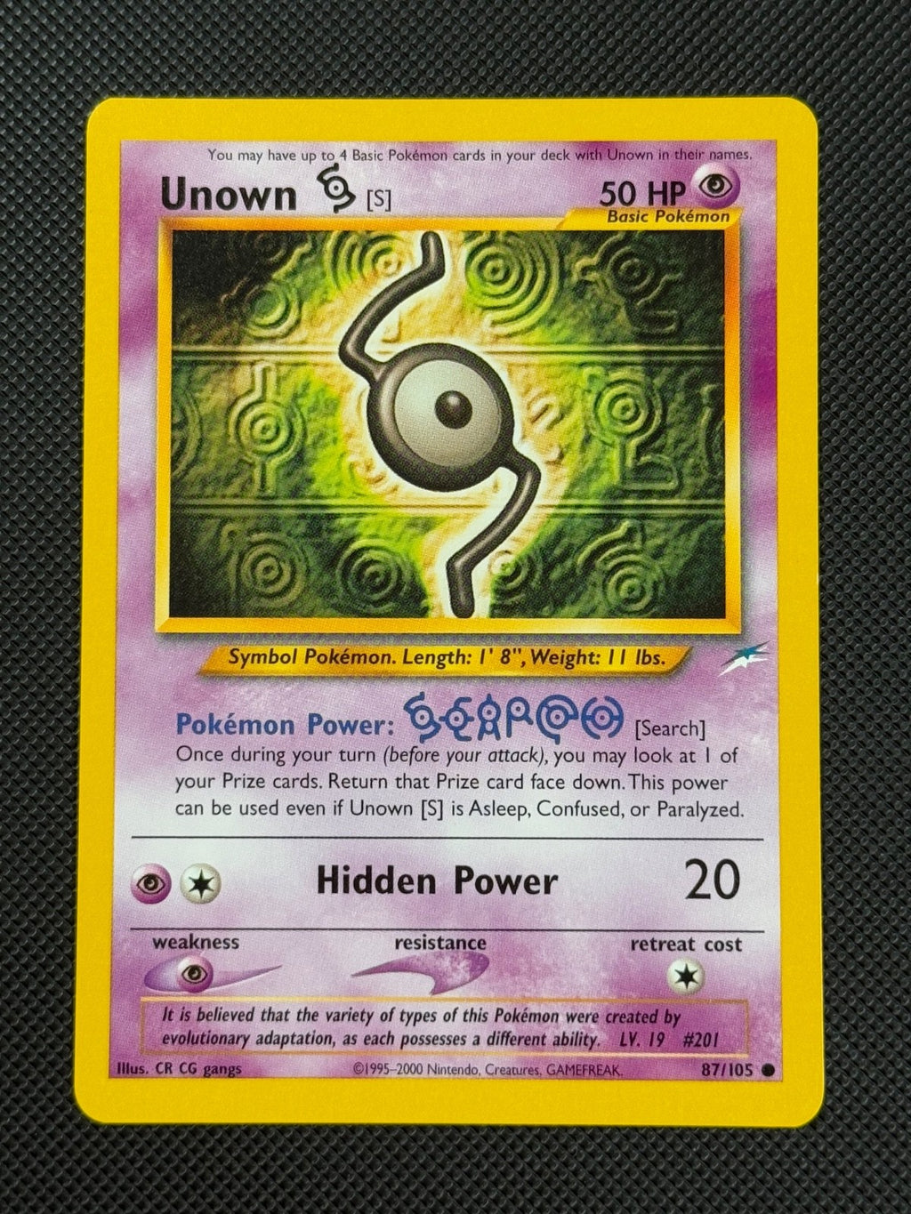 Unown S 87/105 REGULAR Pokémon Card WOTC Neo Destiny Unlimited Common0
