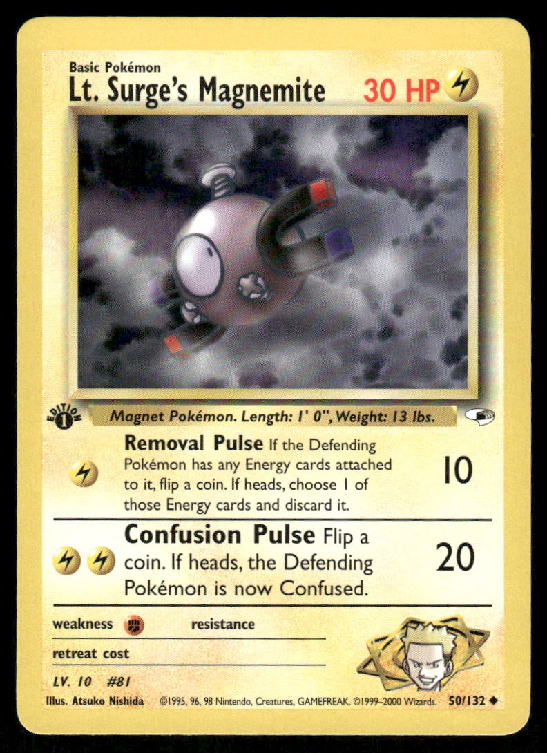 Pokemon Cards Lt. Surge's Magnemite 50/132 1ST EDITION Gym Heroes Uncommon NM0