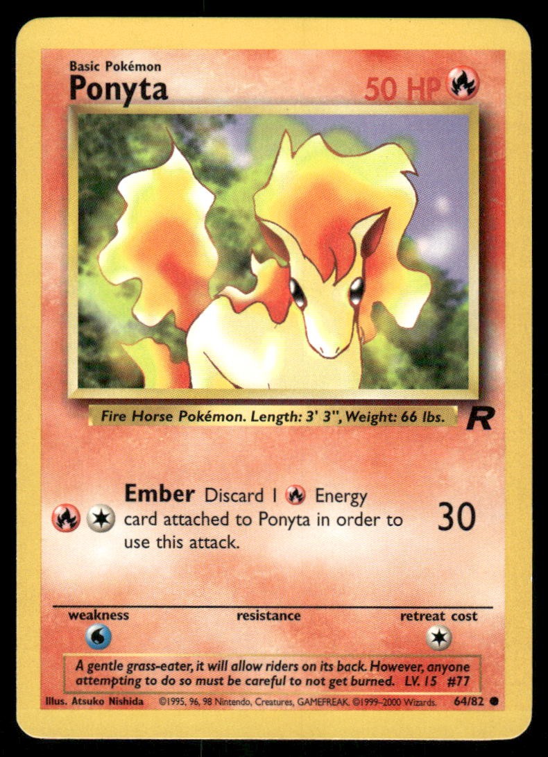 Pokemon Cards Ponyta 64/82 UNLIMITED Team Rocket WOTC Common NM0