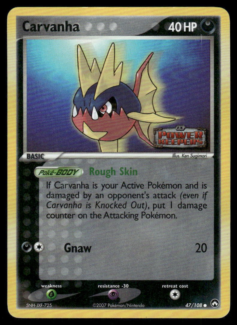Pokemon Cards Carvanha 47/108 STAMPED Power Keepers Common NM0