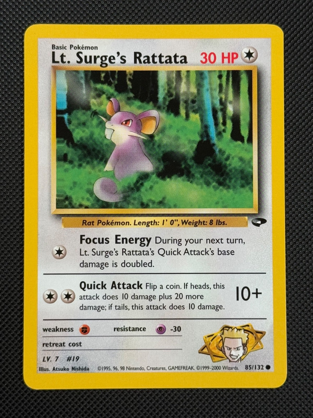 Lt. Surge's Rattata 85/132 REGULAR Pokémon Card WOTC Gym Challenge Common0