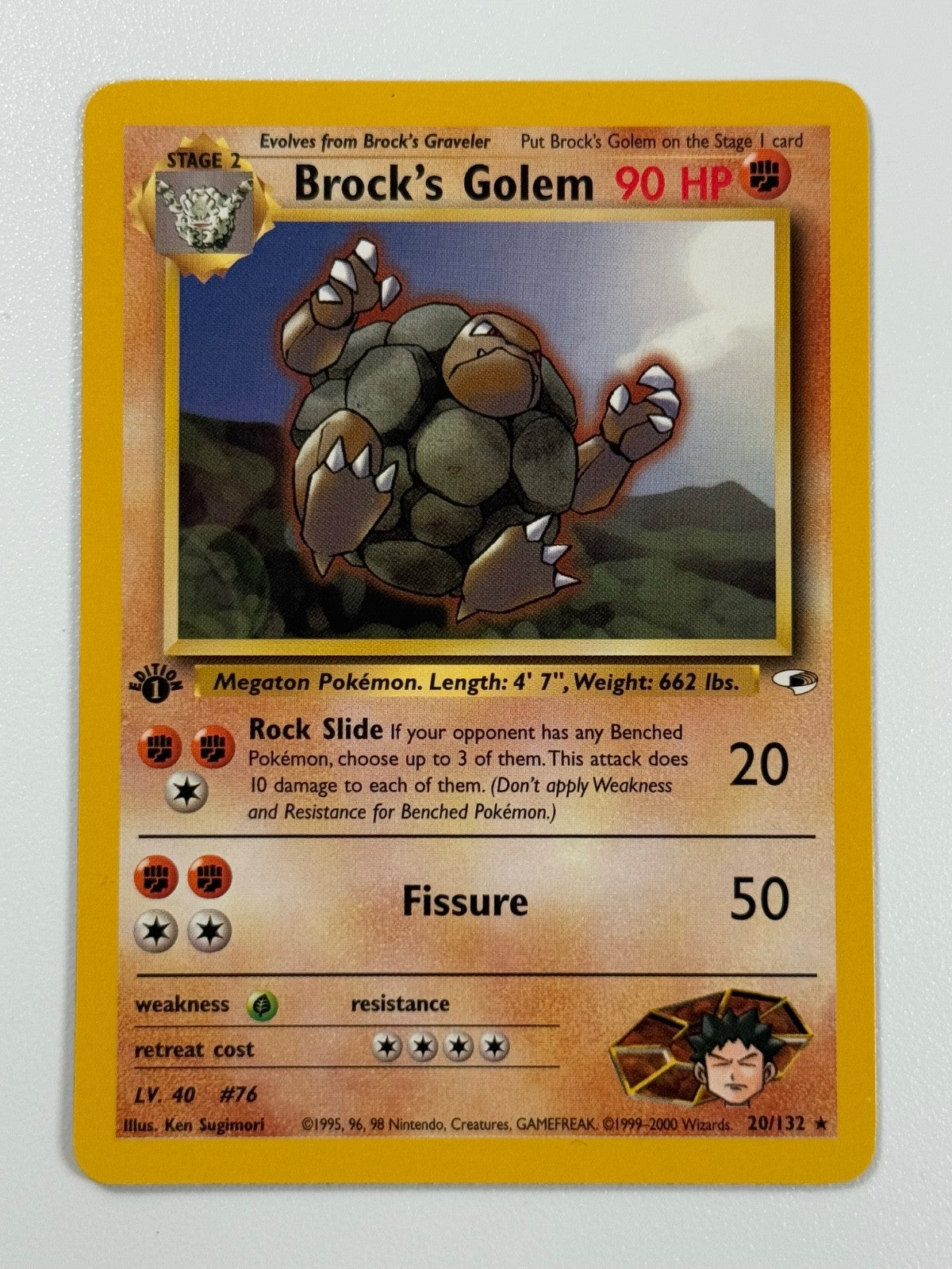 Pokémon Cards Brock's Golem 20/132 1ST EDITION Gym Heroes WOTC Non Holo Rare0