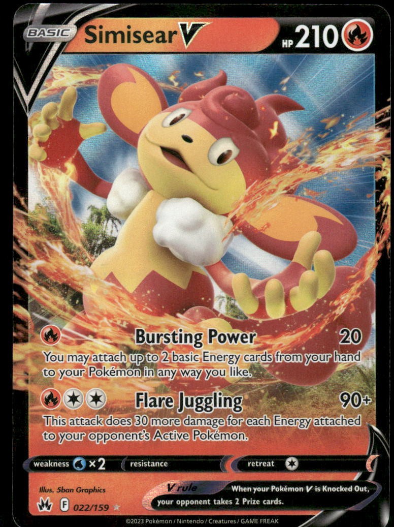 Pokemon Cards Simisear V 022/159 Crown Zenith Holo Rare V NM *30