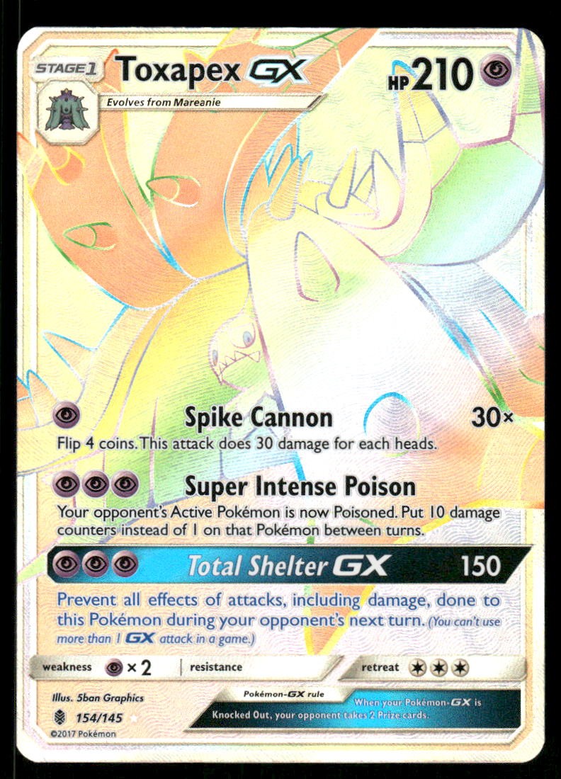 Pokemon Cards Toxapex GX 154/145 Guardians Rising Rare Rainbow NM0