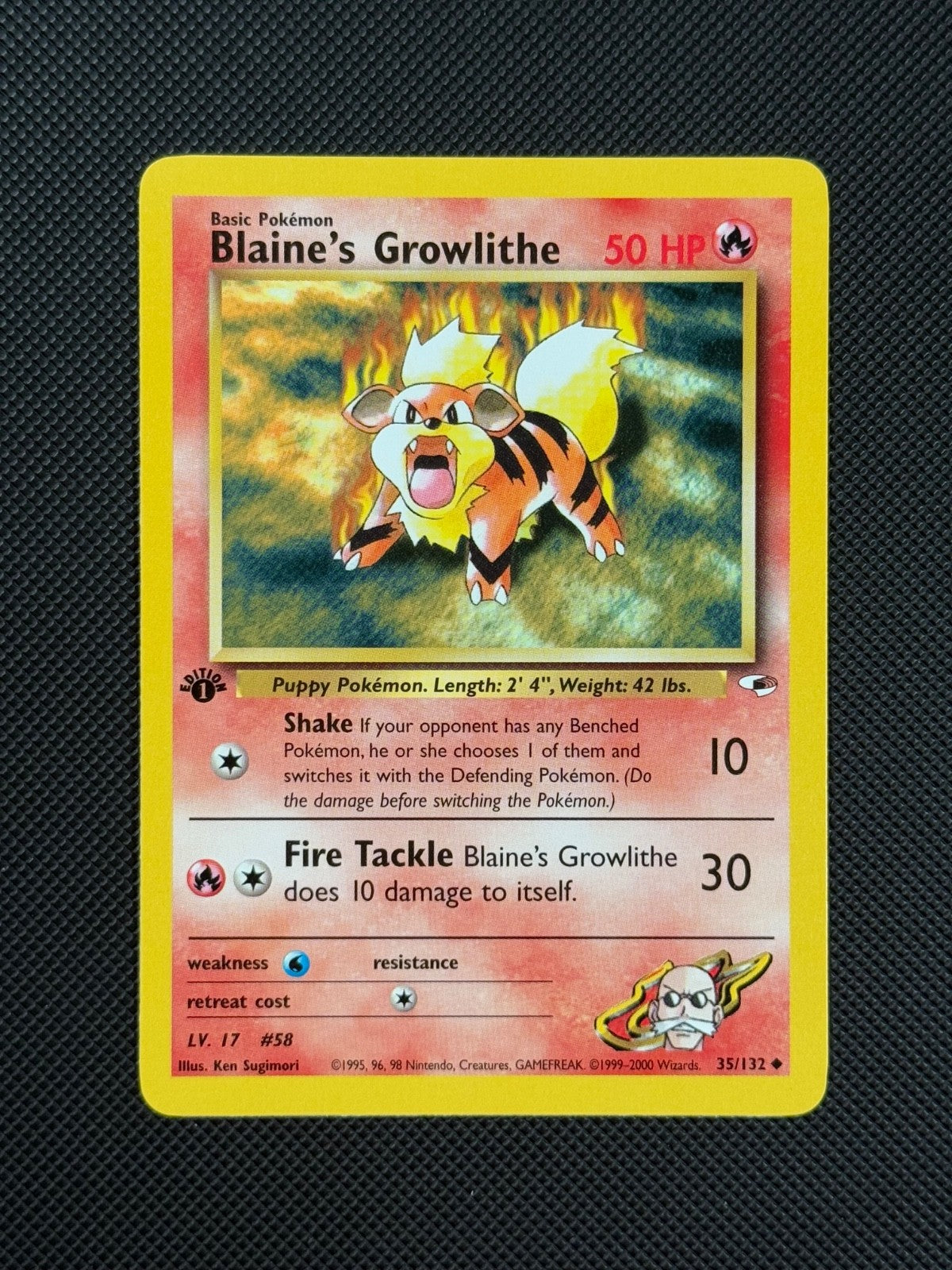 Pokémon Cards Blaine's Growlithe 35/132 1ST EDITION Gym Heroes WOTC Uncommon1