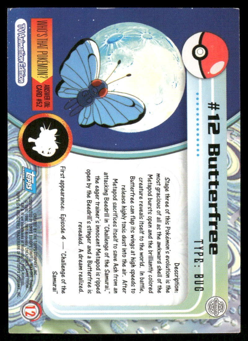 Pokemon Cards Butterfree #12 Topps Trading Cards Series 1 LP1