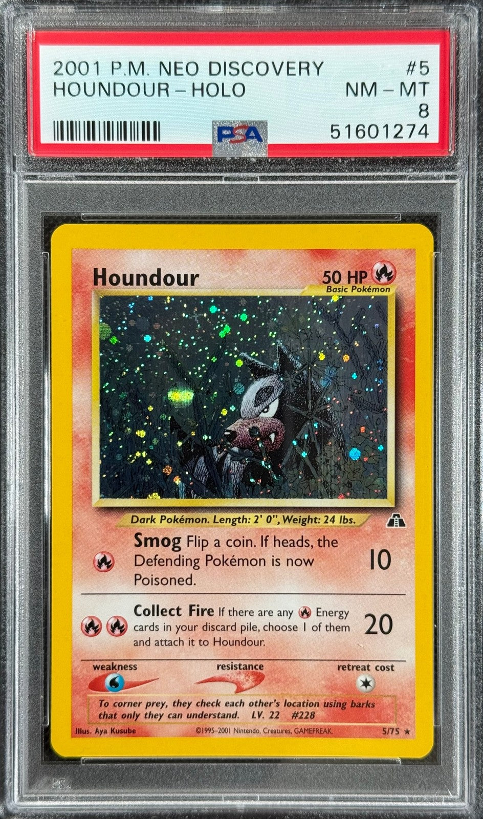 Pokemon Card Houndour 5/75 Holo Neo Discovery WOTC PSA 80
