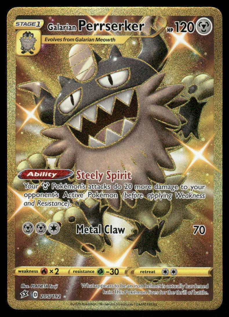 Pokemon Cards Galarian Perrserker 205/192 Rebel Clash Secret Rare NM0