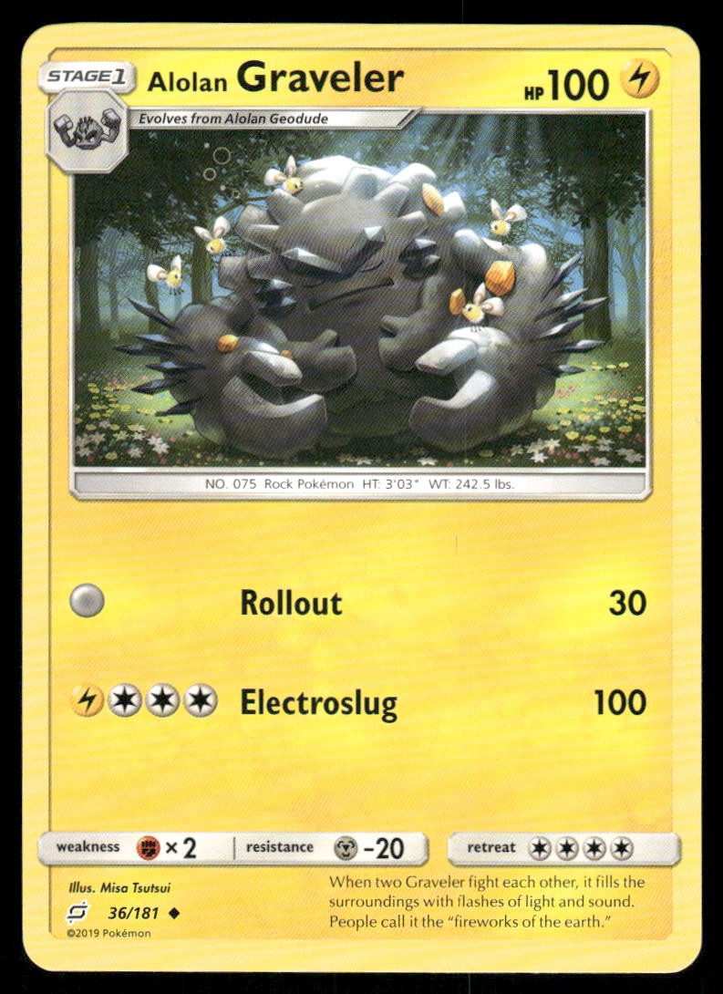 Pokemon Cards Alolan Graveler 36/181 Team Up Sun & Moon Uncommon NM0