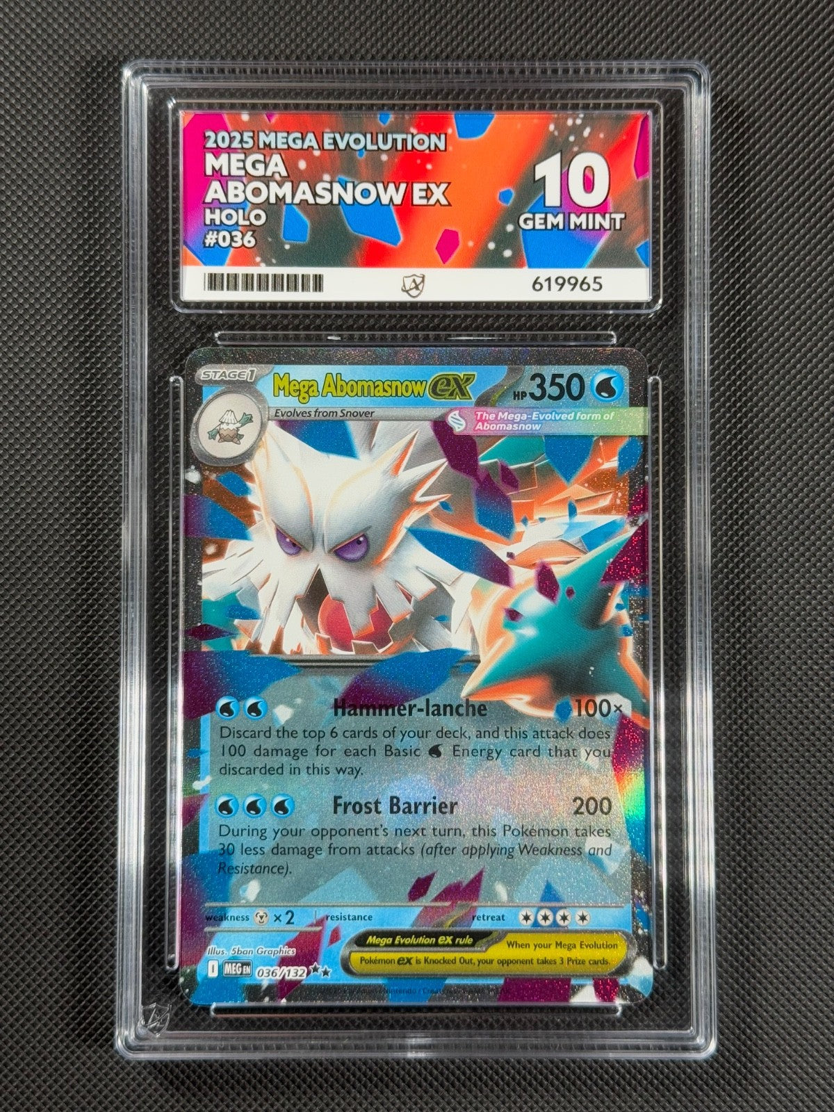 ACE 10 Mega Abomasnow ex 036/132 Pokémon Card Me01: Mega Evolution Holo GEM MINT0