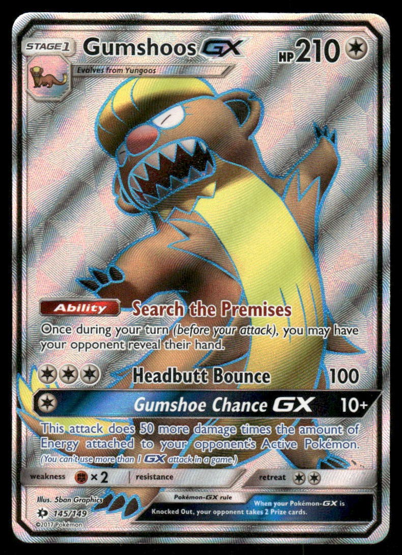 Pokemon Cards Gumshoos GX 145/149 Sun & Moon Rare Ultra NM0