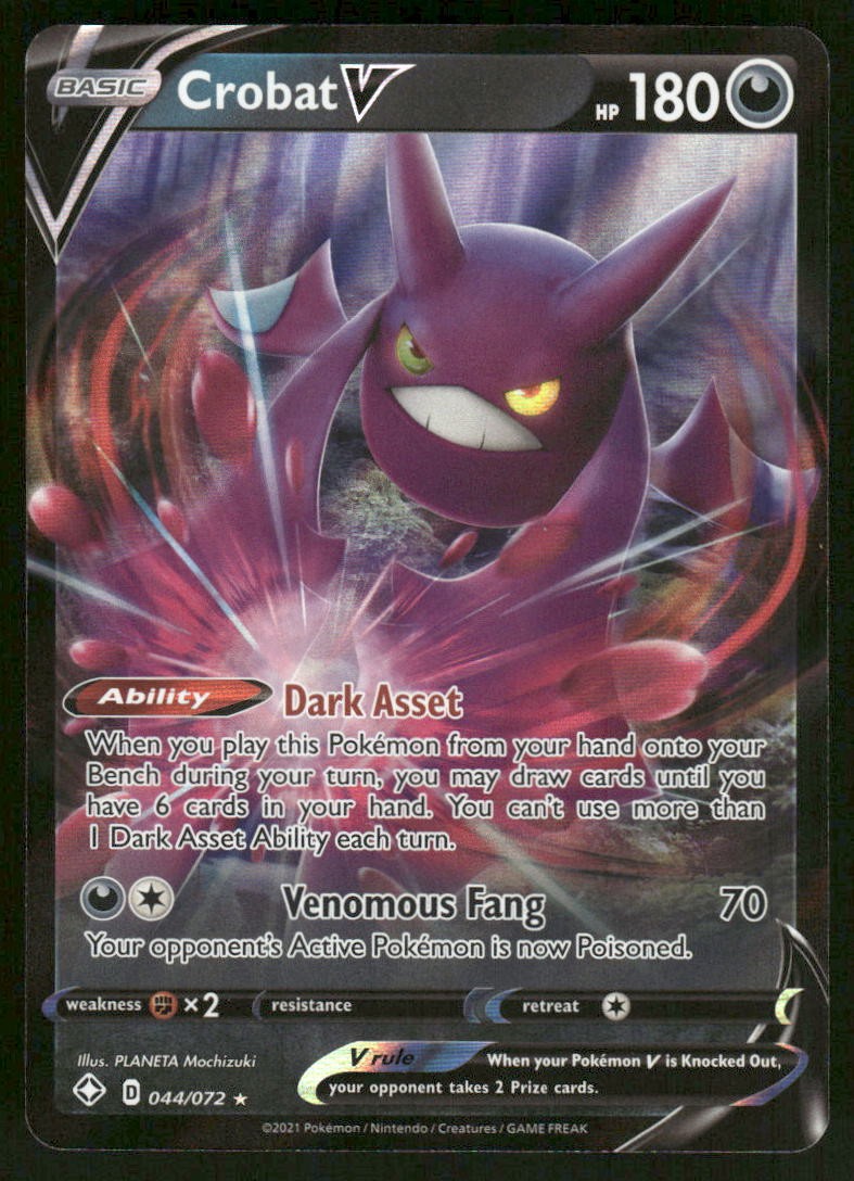 Pokemon Cards Crobat V 044/072 Shining Fates Holo Rare V NM0