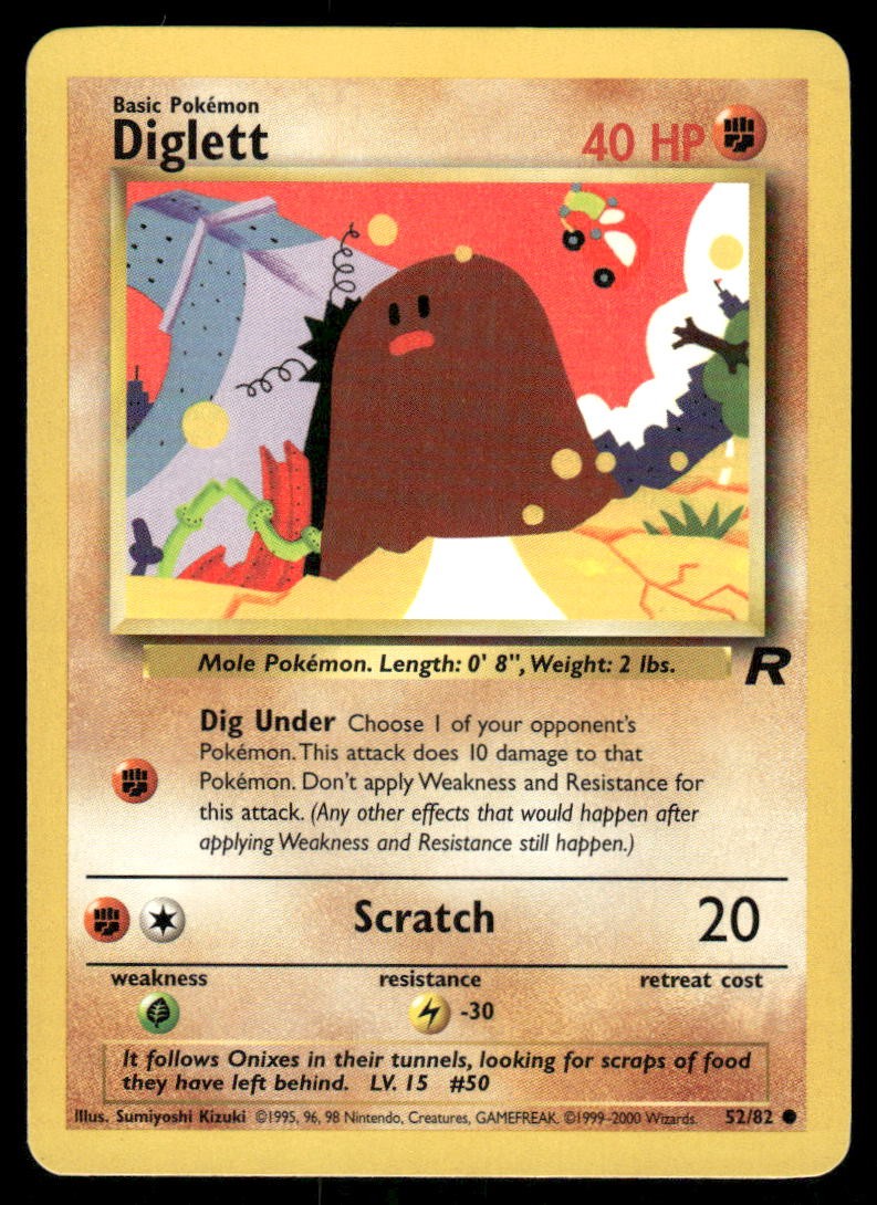 Pokemon Cards Diglett 52/82 UNLIMITED Team Rocket WOTC Common NM0