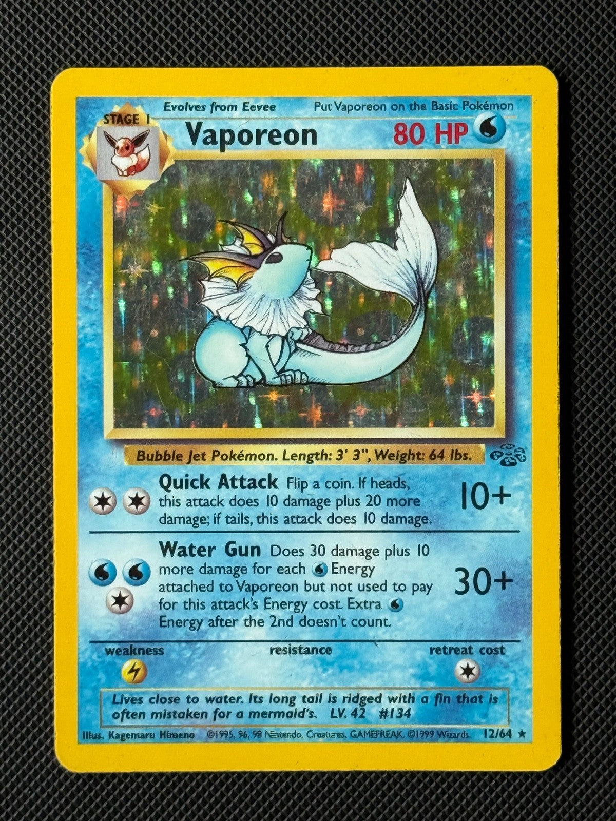 Vaporeon 12/64 Holo Pokémon Card Jungle WOTC HOLO Rare0