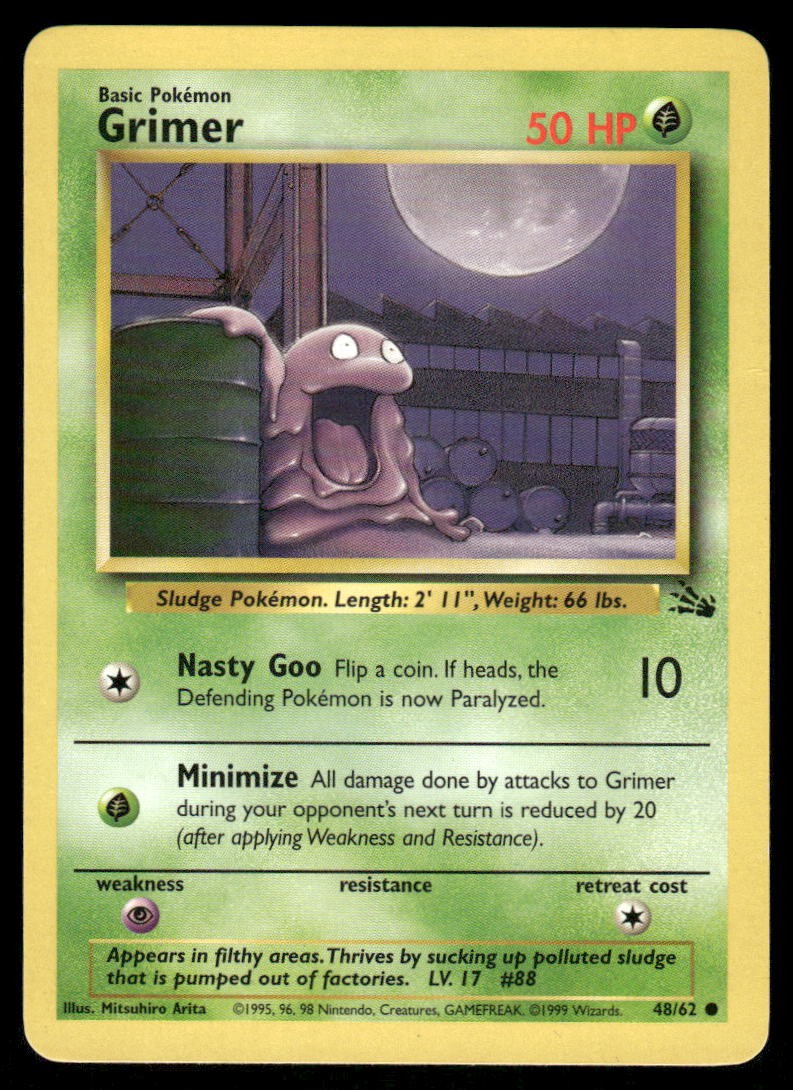 Pokemon Cards Grimer 48/62 UNLIMITED Fossil WOTC Common LP *20