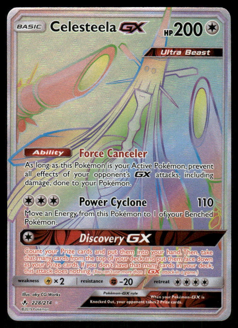 Pokemon Cards Celesteela GX 228/214 Unbroken Bonds Rare Rainbow NM0