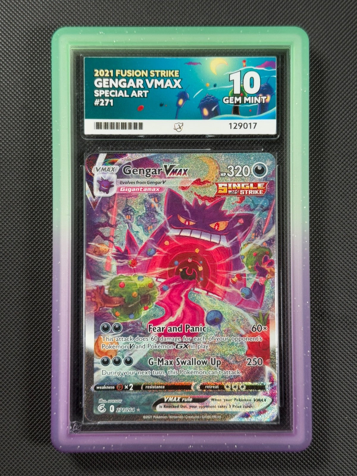 ACE 10 Gengar VMAX 271/264 ALT ART Pokémon Card Swsh08: Fusion Strike GEM MINT0