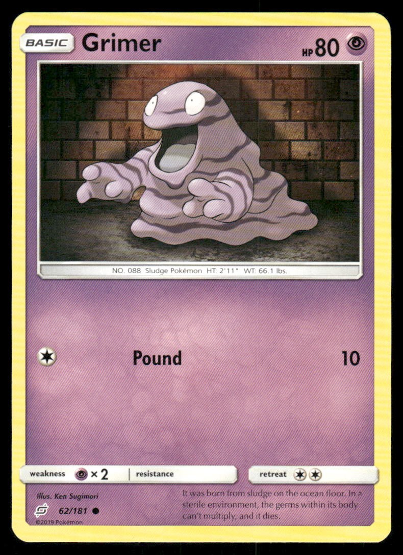 Pokemon Cards Grimer 62/181 Team Up Sun & Moon Common NM0
