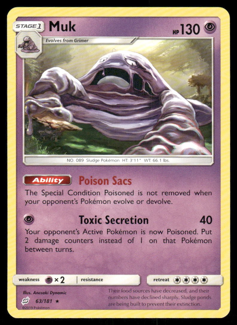 Pokemon Cards Muk 63/181 Team Up Sun & Moon Rare NM0