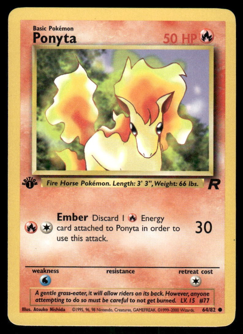 Pokemon Cards Ponyta 64/82 1ST EDITION Team Rocket Common LP0